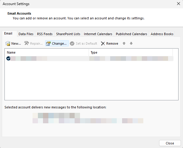 Click on the 'Change' and then on the 'More Settings' button